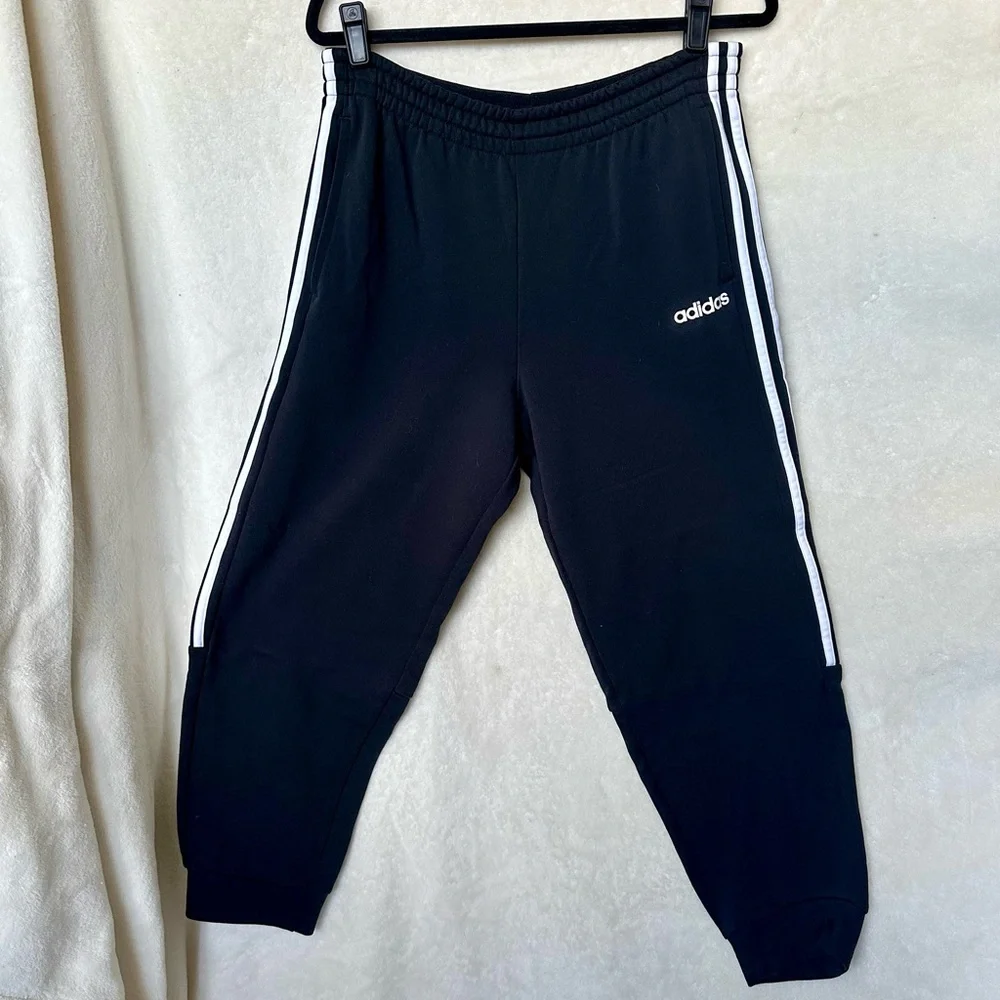 Adidas Climalite Black 3-Stripes Tapered Athletic Track Pants Joggers Mens M‎